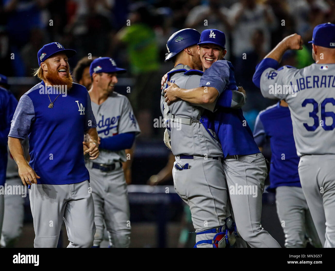 Dodgers de Los Angeles contra Padres de San Diego, durante el primer juego de la serie las Ligas Mayores del Beisbol en Monterrey, Mexico el 4 de Mayo 2018. (Photo: Luis Gutierrez) Stock Photo