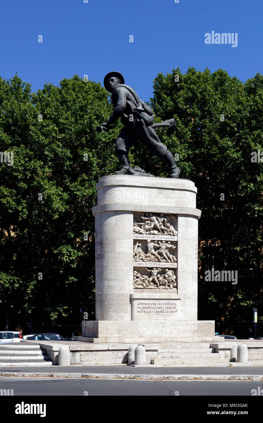 Marble and bronze Monument to Bersagliere (Monumento al Bersagliere), Piazzale di Porta Pia, Rome, Italy. Stock Photo