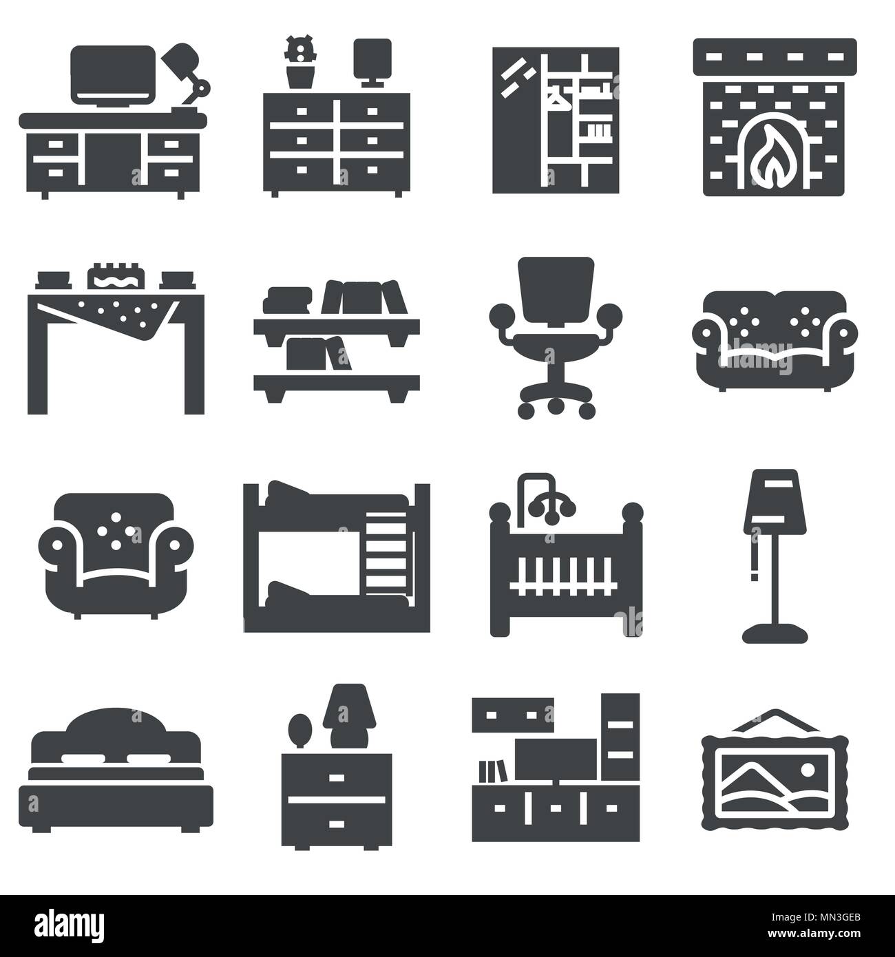 Vectot Basic Furniture icon set in thin line style Stock Vector