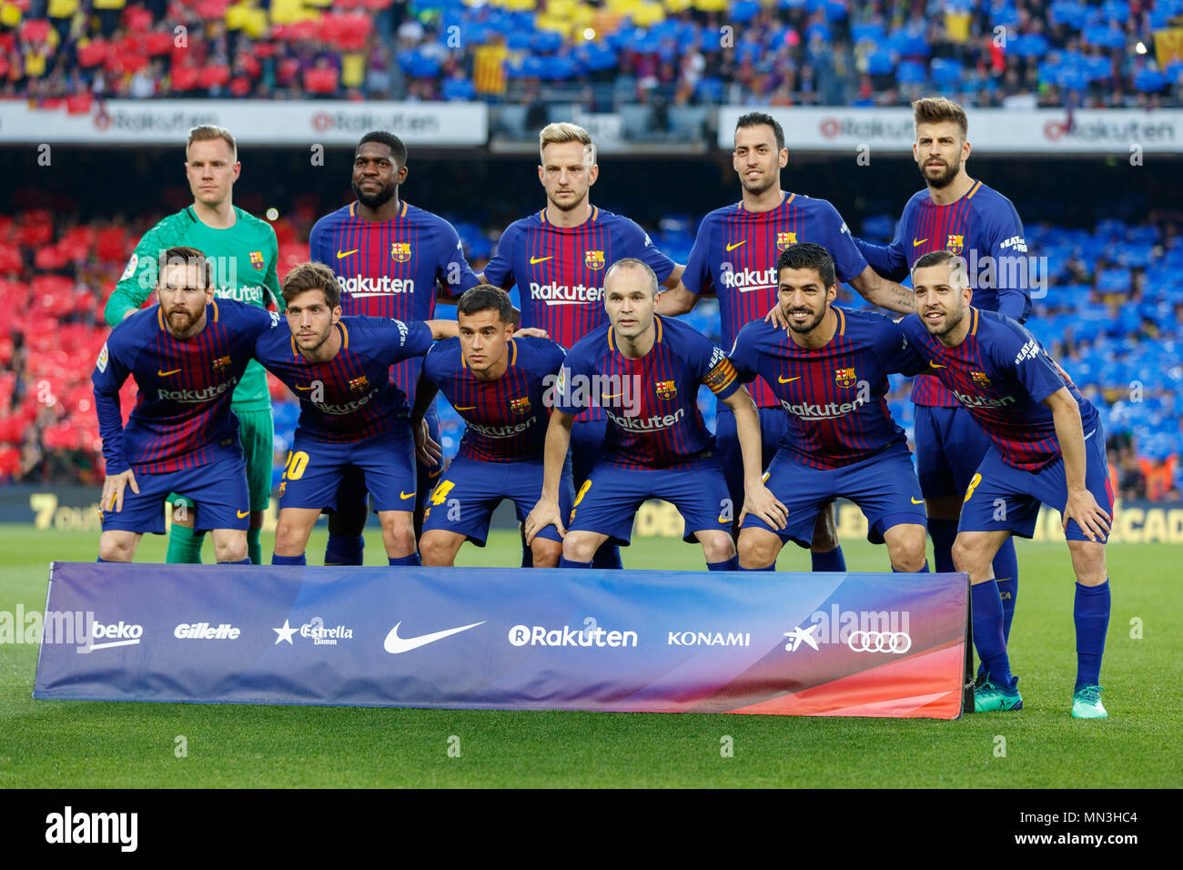 Barcelona, 6th May: Photo of FC Barcelona team during the 2017/2018 LaLiga Santander Round 36 game between FC Barcelona and Real Madrid at Camp Nou on Stock Photo