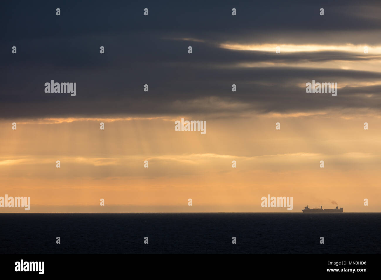 A roll on roll off cargo vessel in the English Channel, Dorset, England, UK Stock Photo