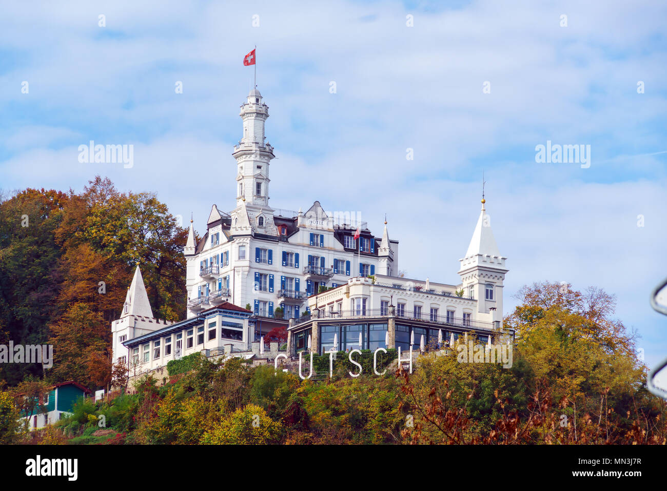 Lucerne, Switzerland - October 19, 2017: Gutch hotel on hill above city Stock Photo