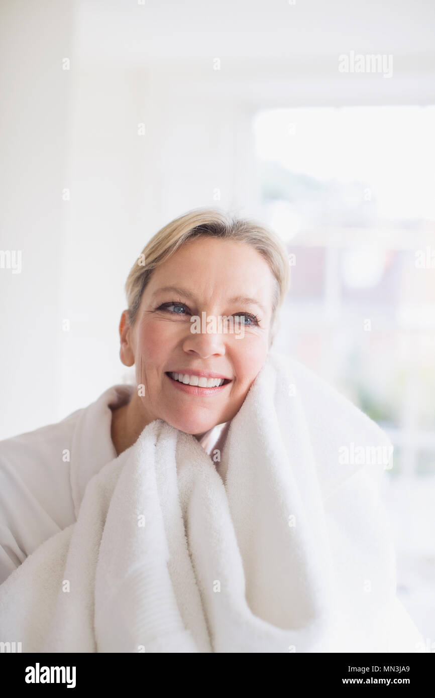 Mature woman drying face hires stock photography and images Alamy