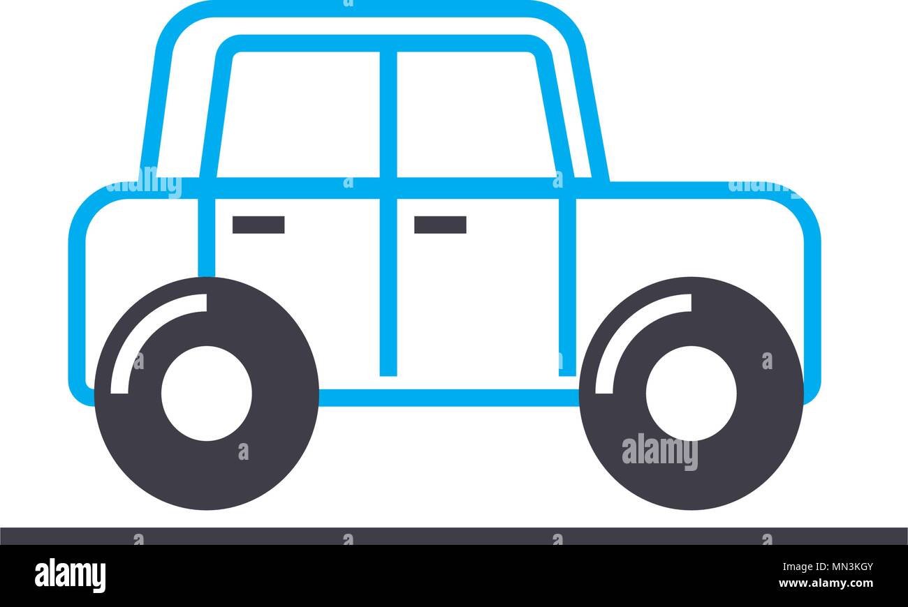 Retro car vector thin line stroke icon. Retro car outline illustration ...