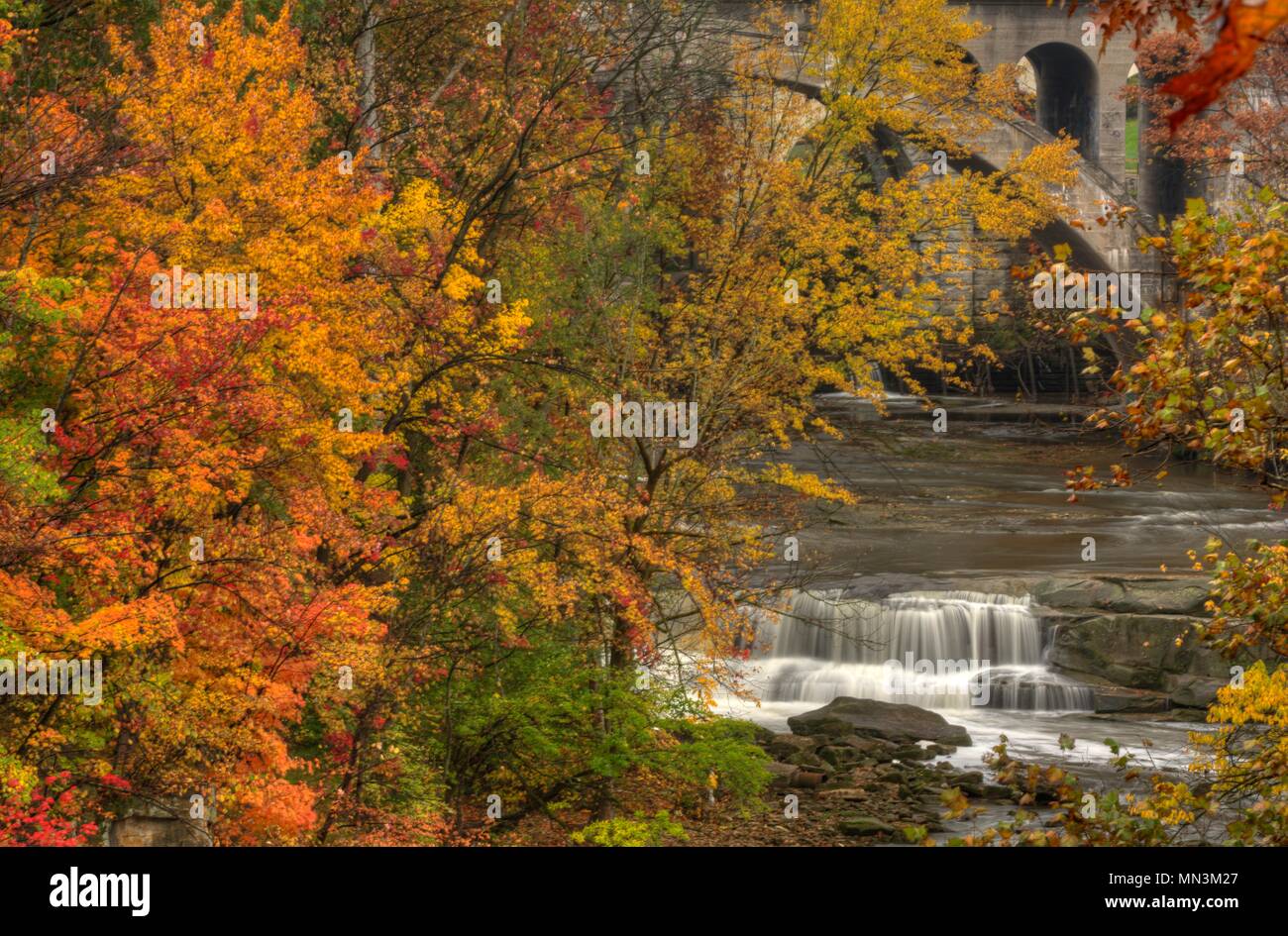 Berea Falls Ohio during peak fall colors. This cascading waterfall