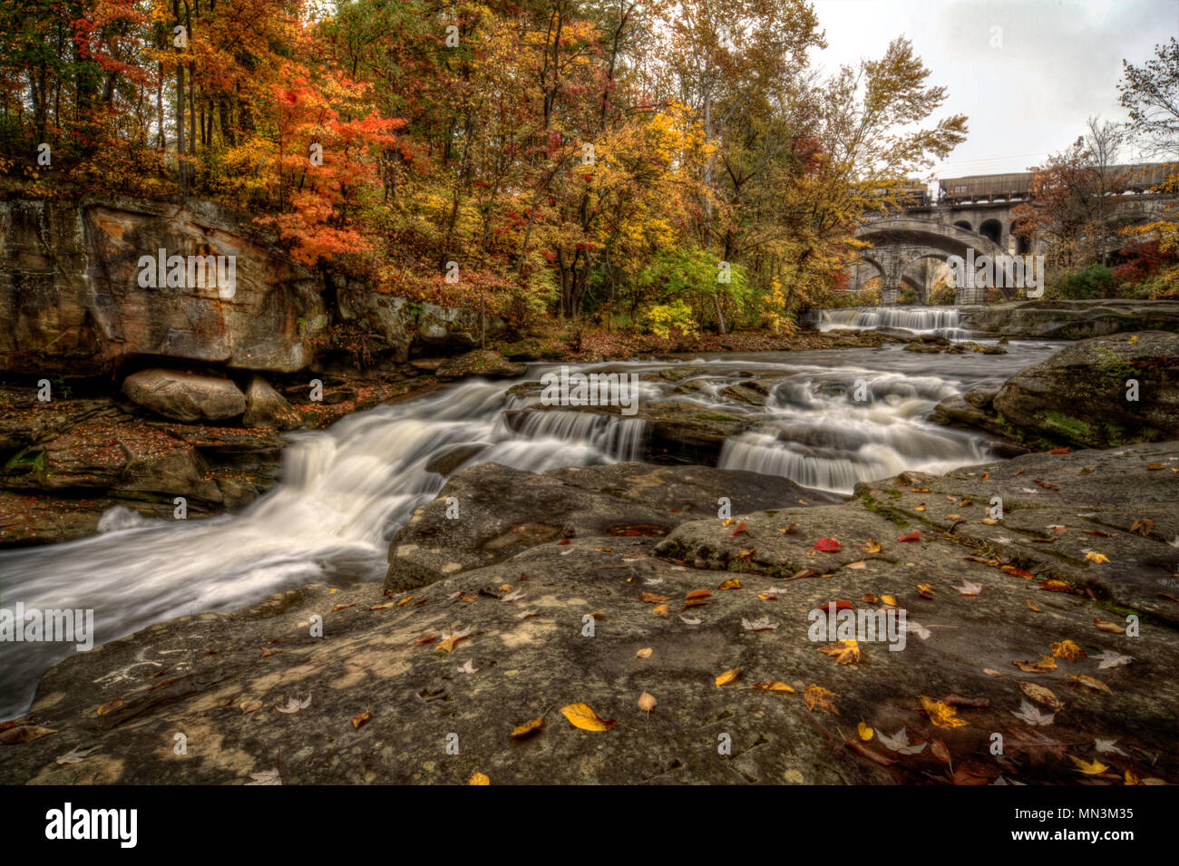 Berea Falls Ohio during peak fall colors. This cascading waterfall