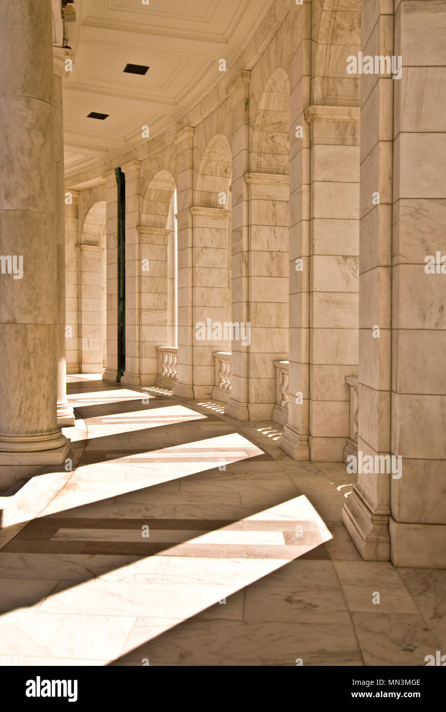 Marble Doric columns at the Memorial Amphitheater behind the Tomb of the Unknown Soldier in Arlington National Cemetery in Washington DC. Stock Photo