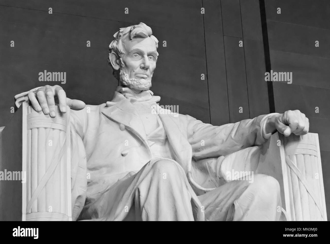 A photo of Abraham Lincoln's statue inside the Lincoln Memorial. Located on the National Mall in Washington DC. Stock Photo