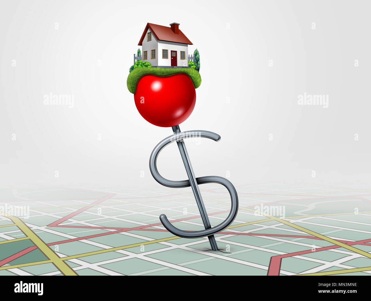 Real estate investing and finding a family home property concept as a 3D illustration. Stock Photo