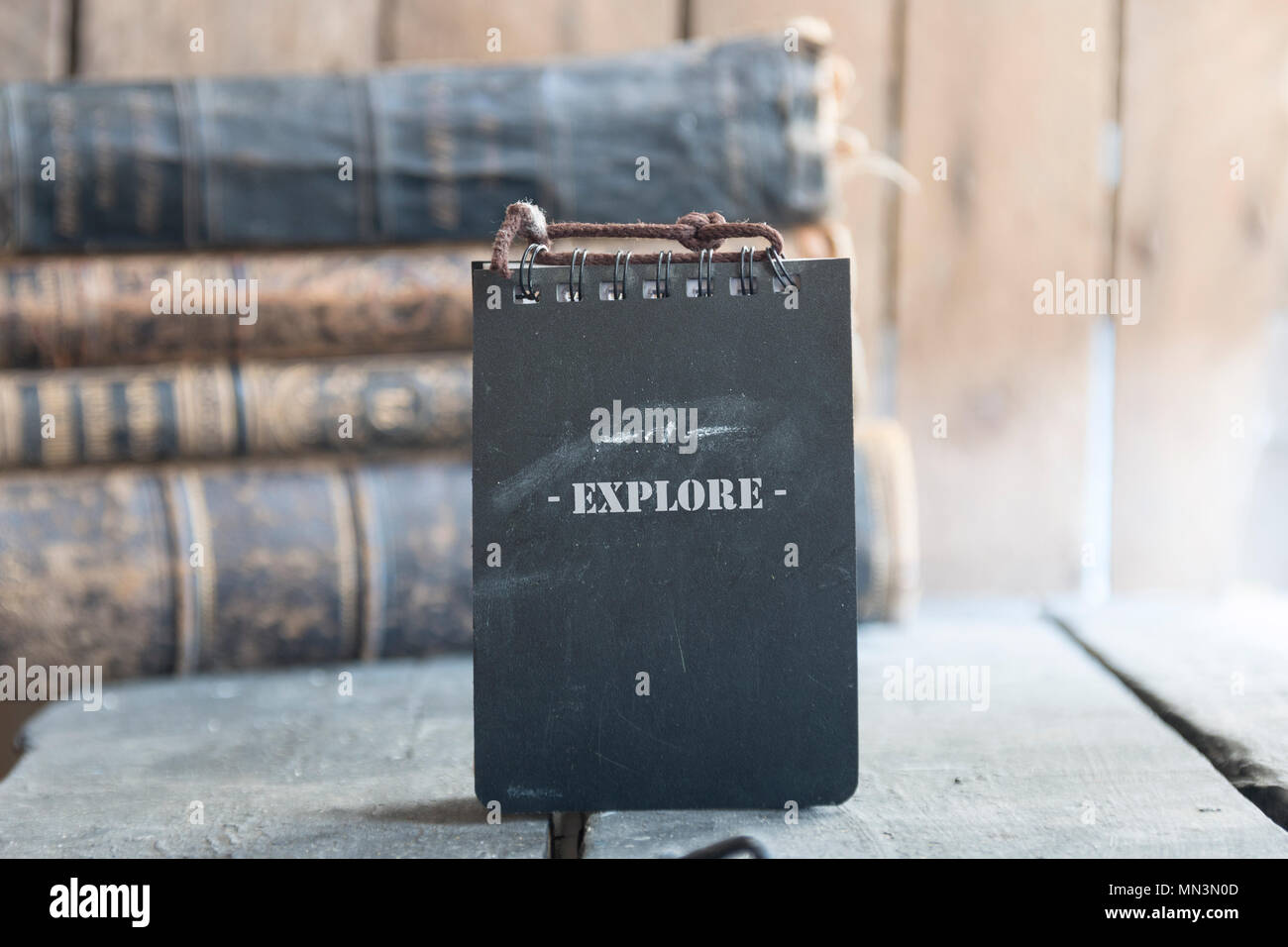 explore text and old books. Stock Photo