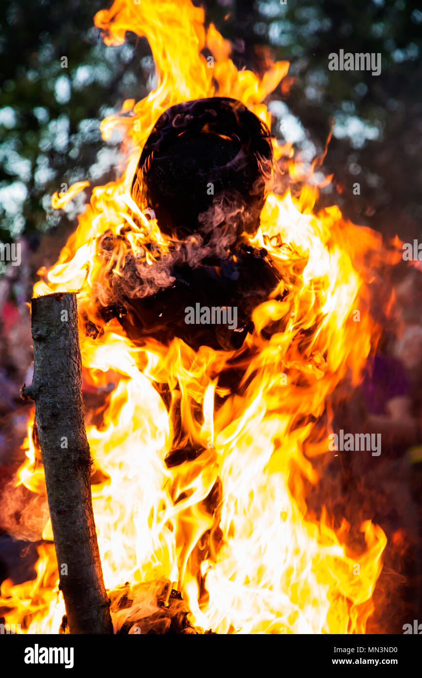 Human puppet burning in fire at walpurgis night Beltane Stock Photo Alamy
