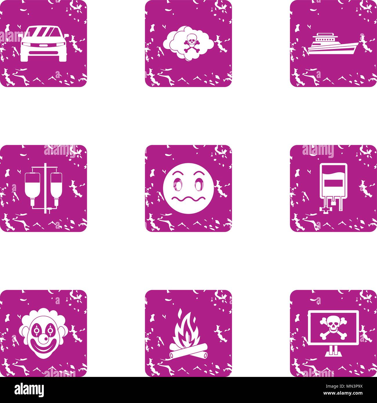 Risky event icons set, grunge style Stock Vector