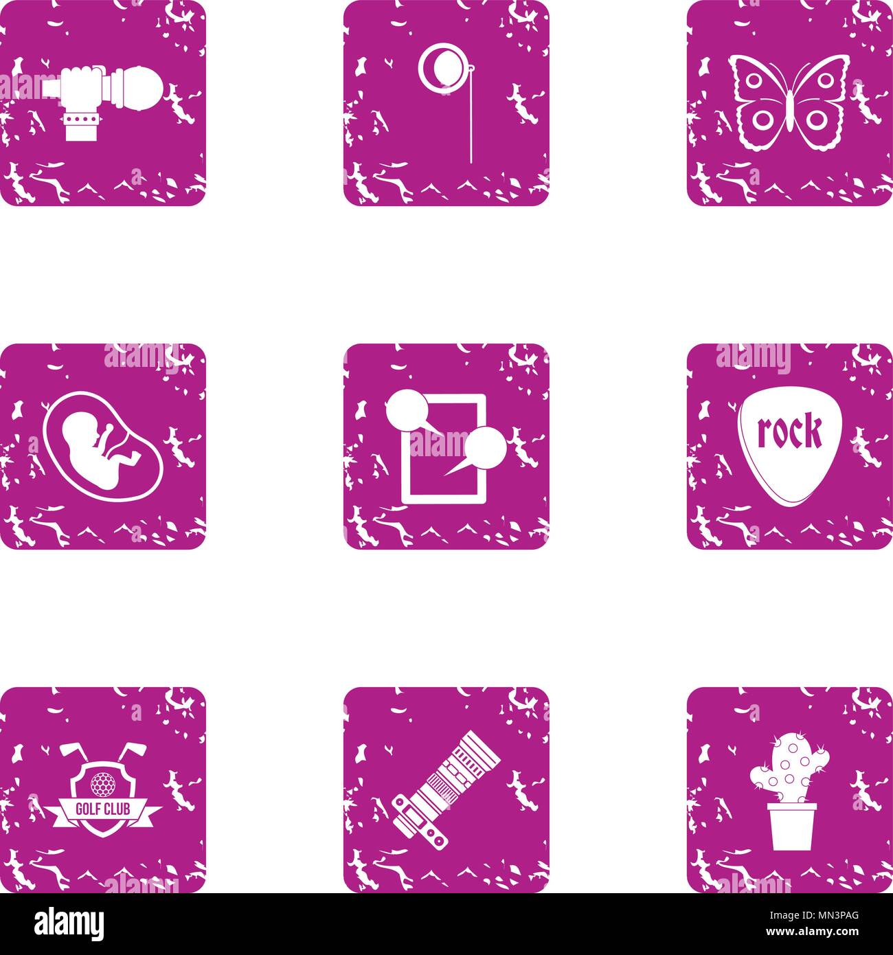 Rock group icons set, grunge style Stock Vector