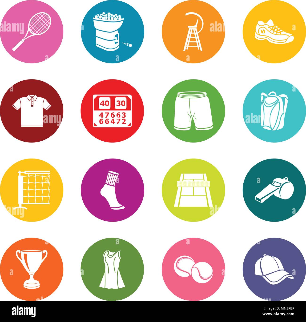 Tennis icons set colorful circles vector Stock Vector Image & Art - Alamy