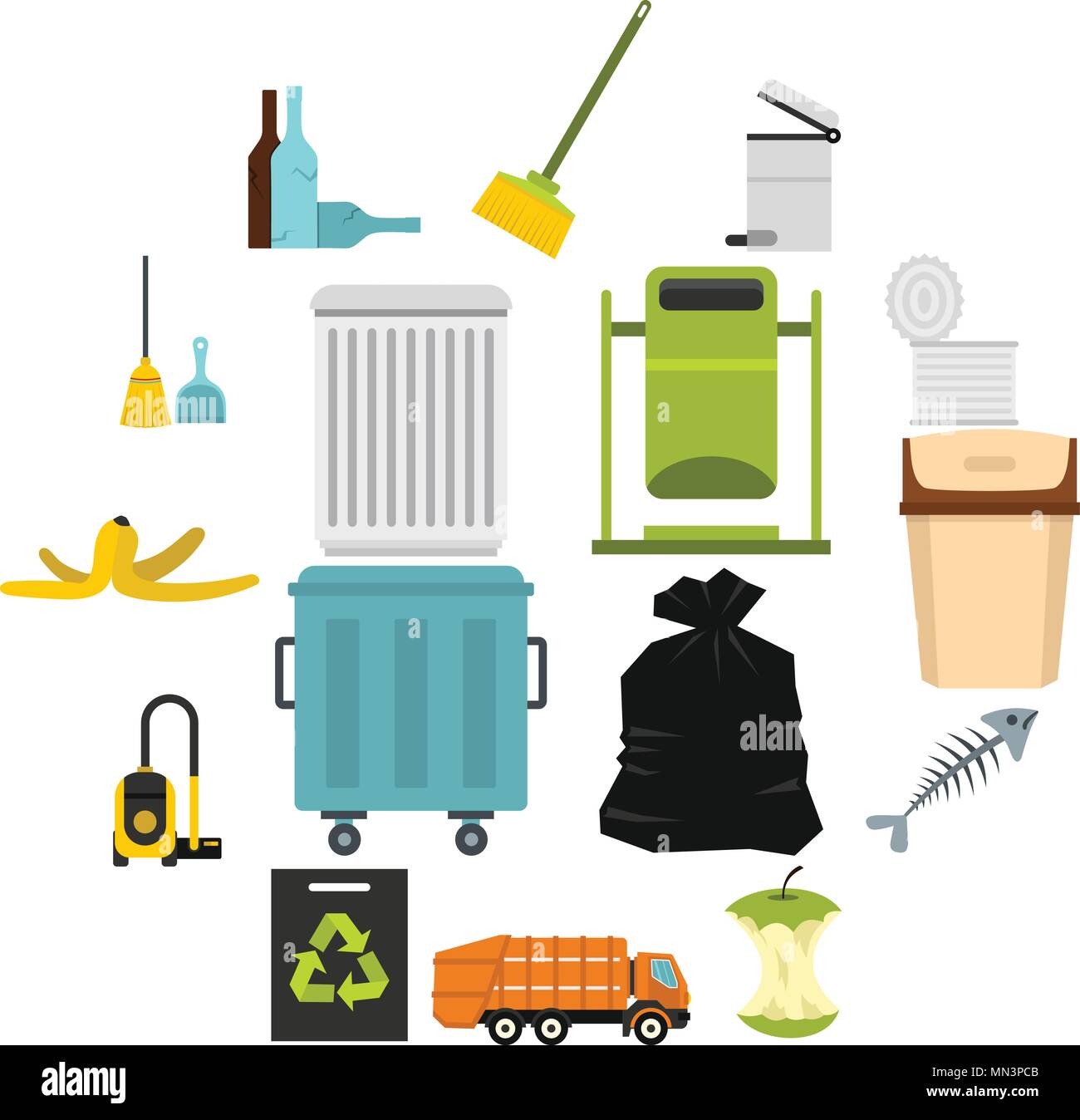 Garbage thing set flat icons Stock Vector Image & Art - Alamy