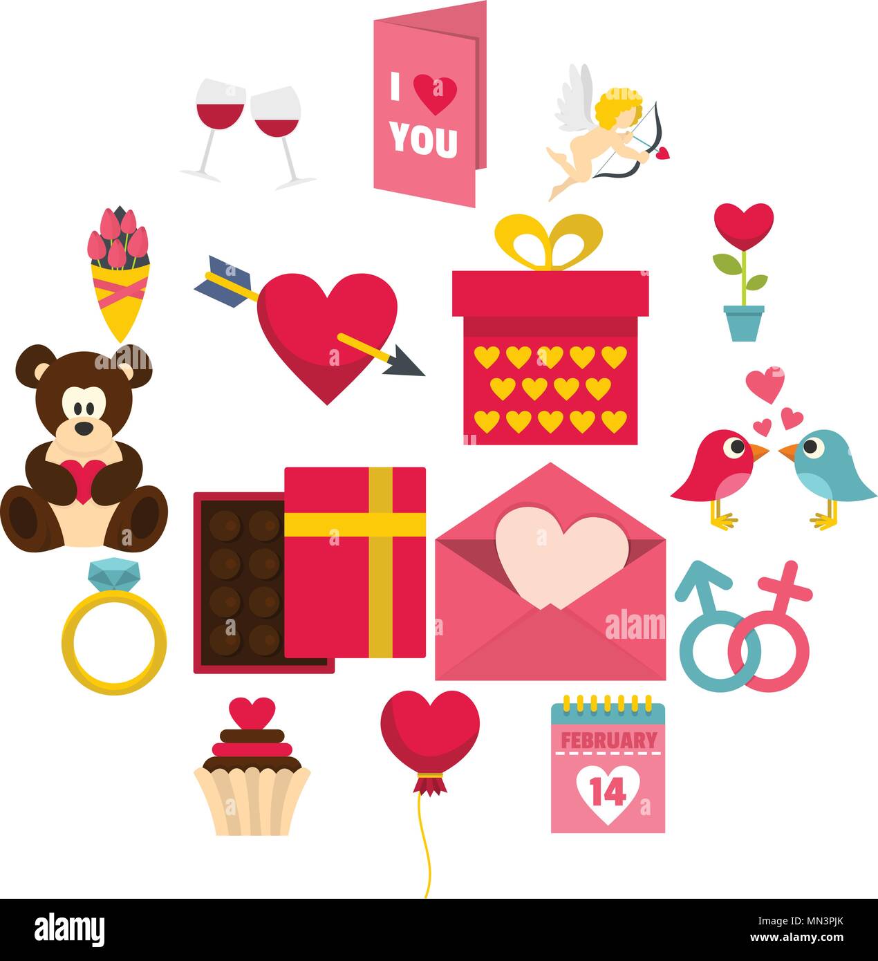 Saint Valentine icons set in flat style Stock Vector Image & Art - Alamy