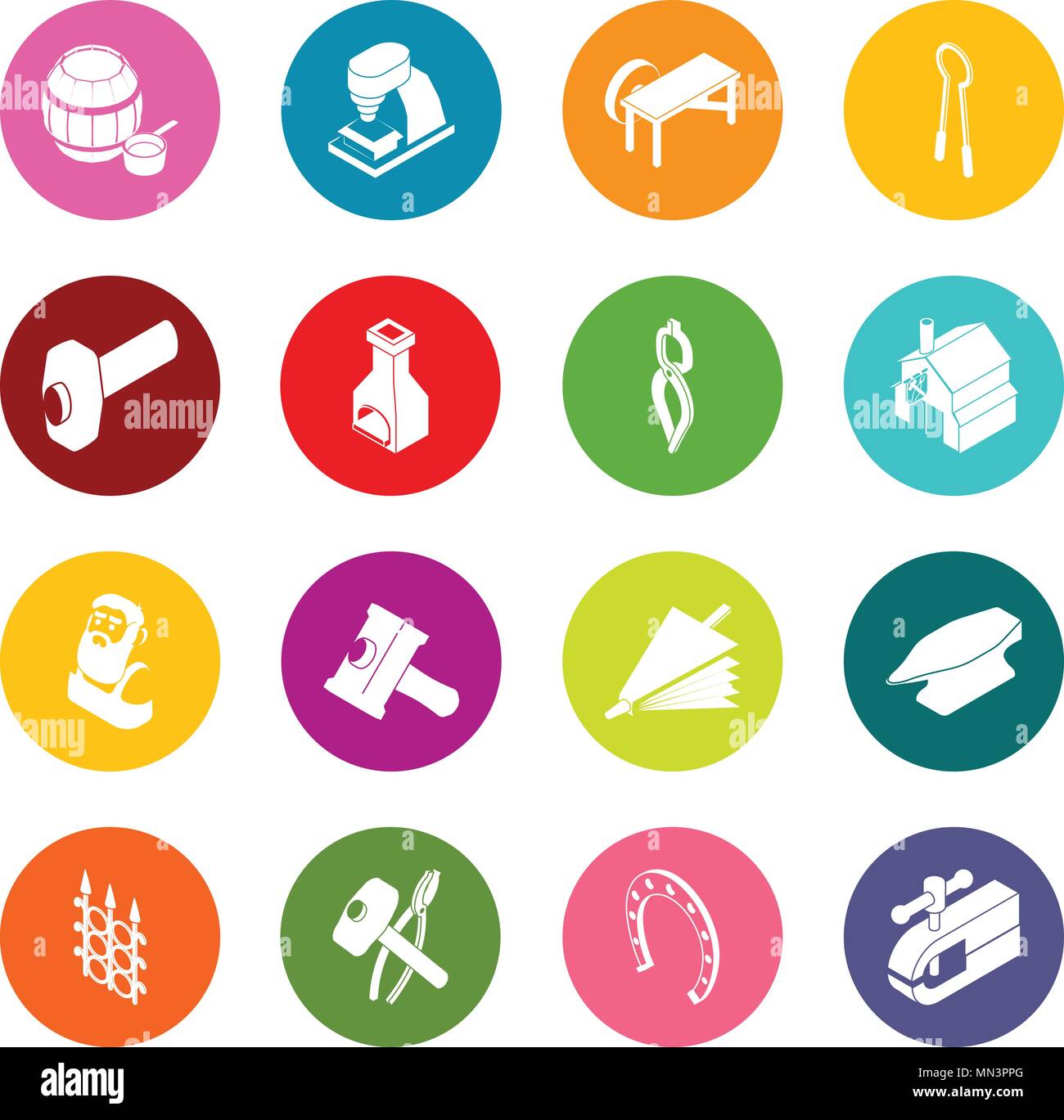 Blacksmith tools icons set colorful circles vector Stock Vector