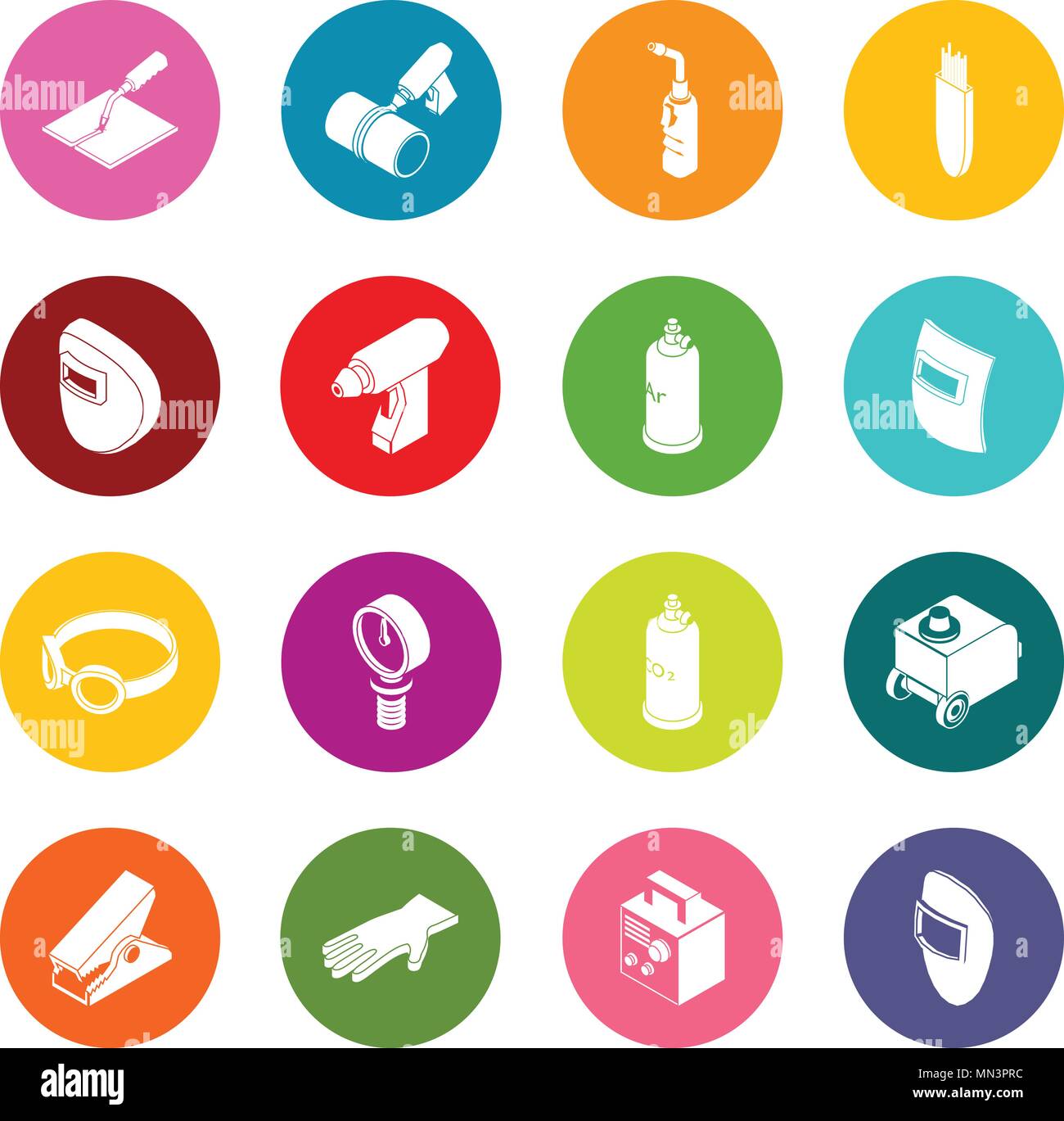 Welding tools icons set colorful circles vector Stock Vector