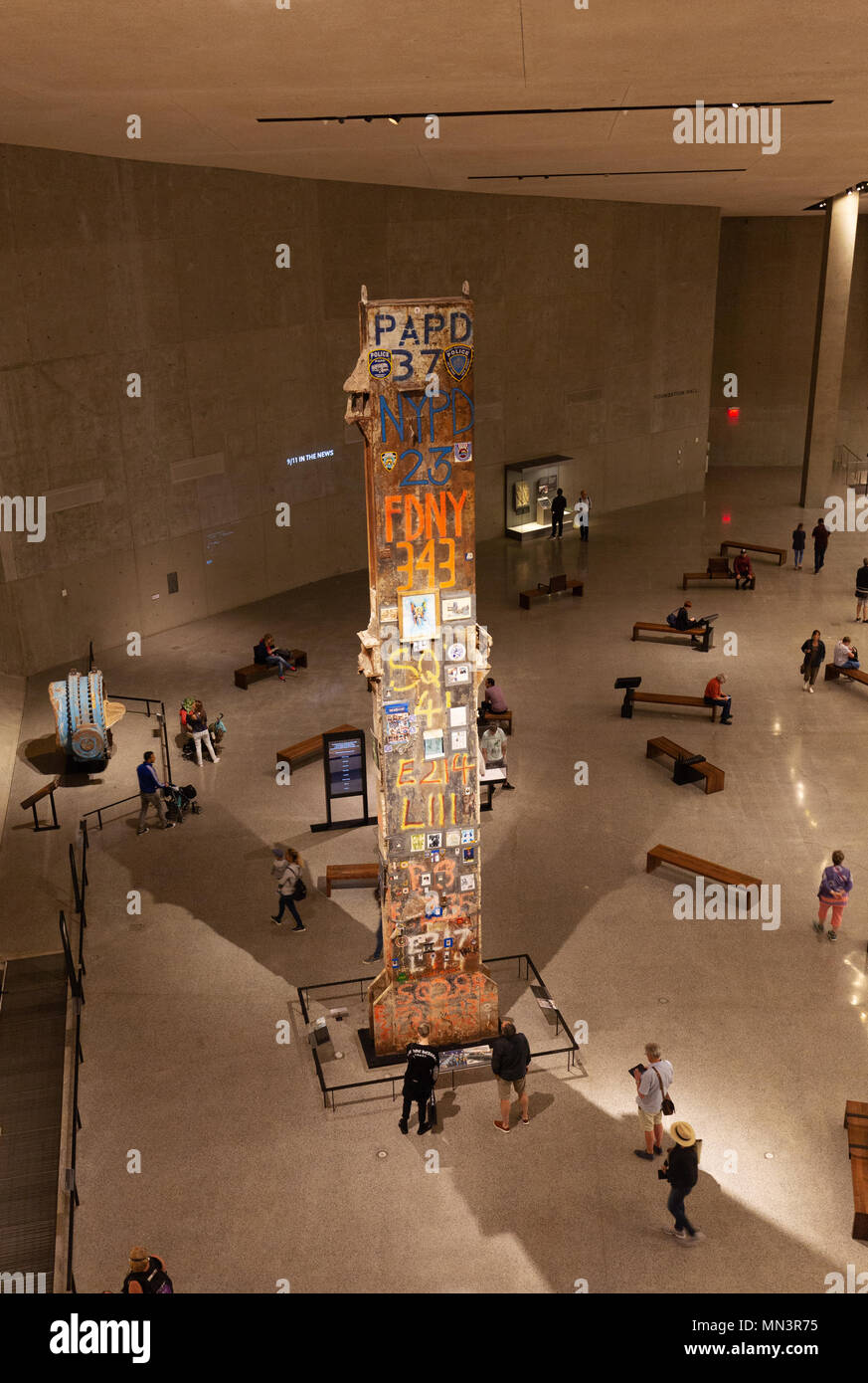 9/11 Memorial and Museum interior - looking down at The Last Column; New York city USA Stock Photo