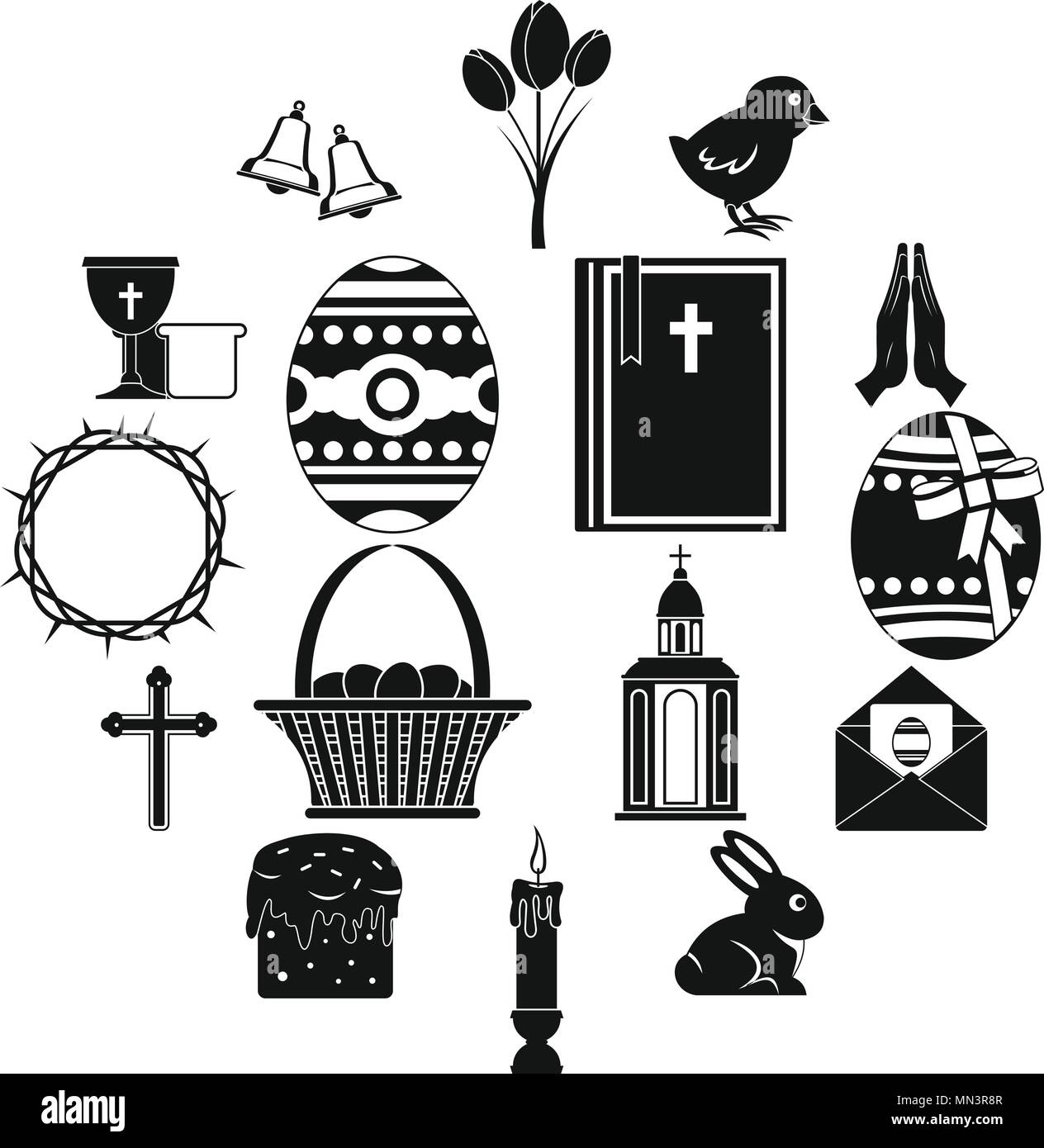 Easter items icons set, simple style Stock Vector