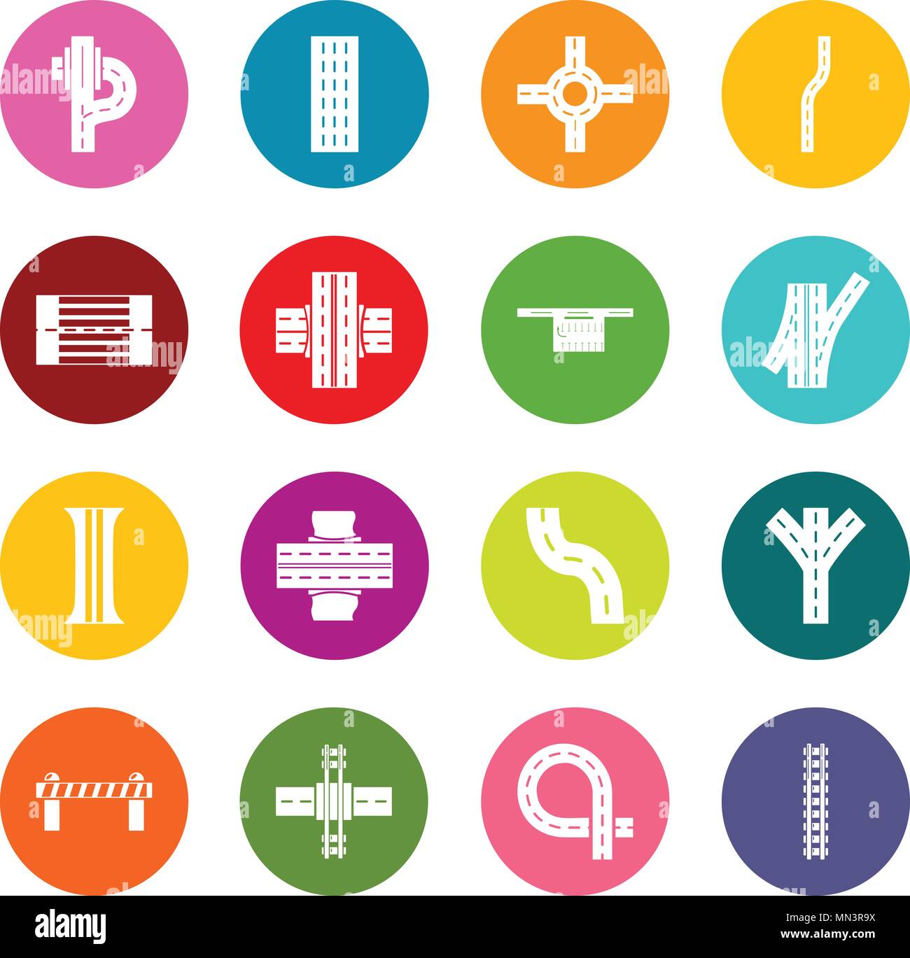 Road parts constructor icons set colorful circles vector Stock Vector
