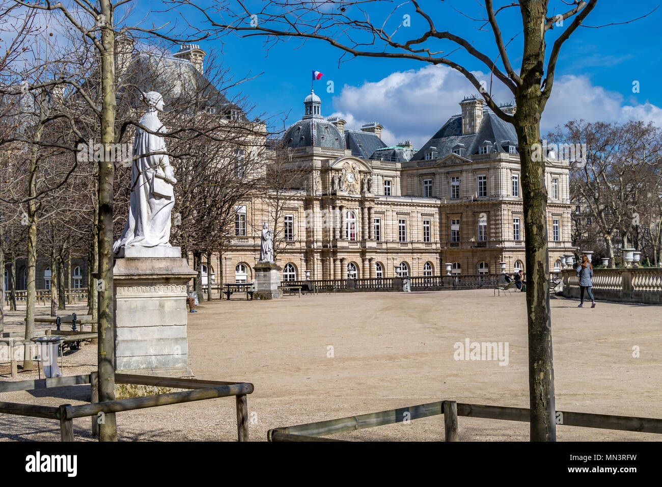 The statue of Anne d’Autriche , Anne of Austria in front iof the Luxembourg palace in the Jardin du Luxembourg ,Paris ,France Stock Photo