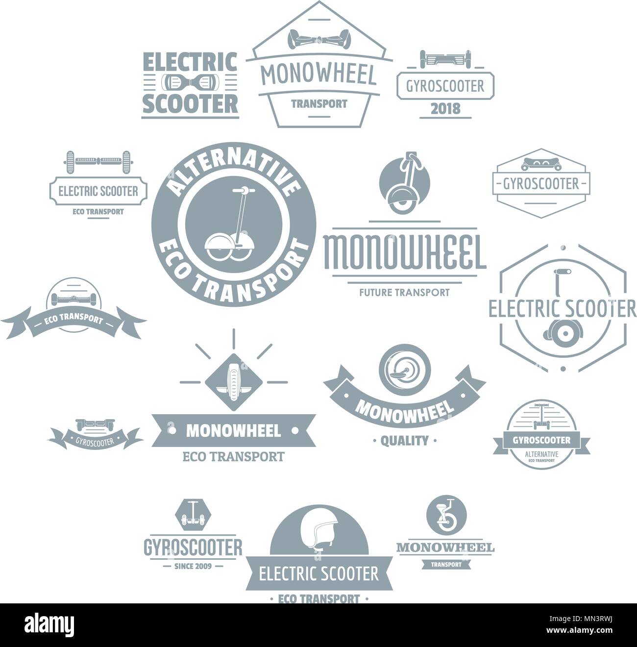 Balancing scooter logo icons set, simple style Stock Vector