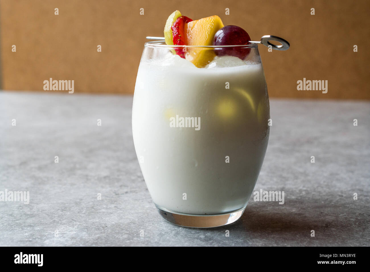 Pina Colada Cocktail with Fruits. Beverage Concept. Stock Photo