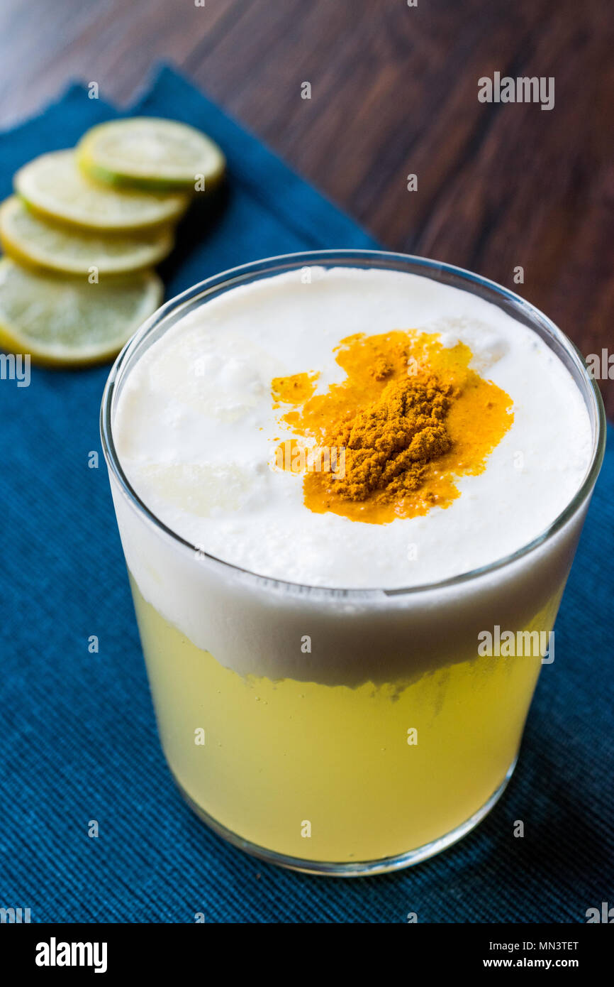 Spicy Pisco Sour Cocktail made with Lime juice, Egg White and Peruvian