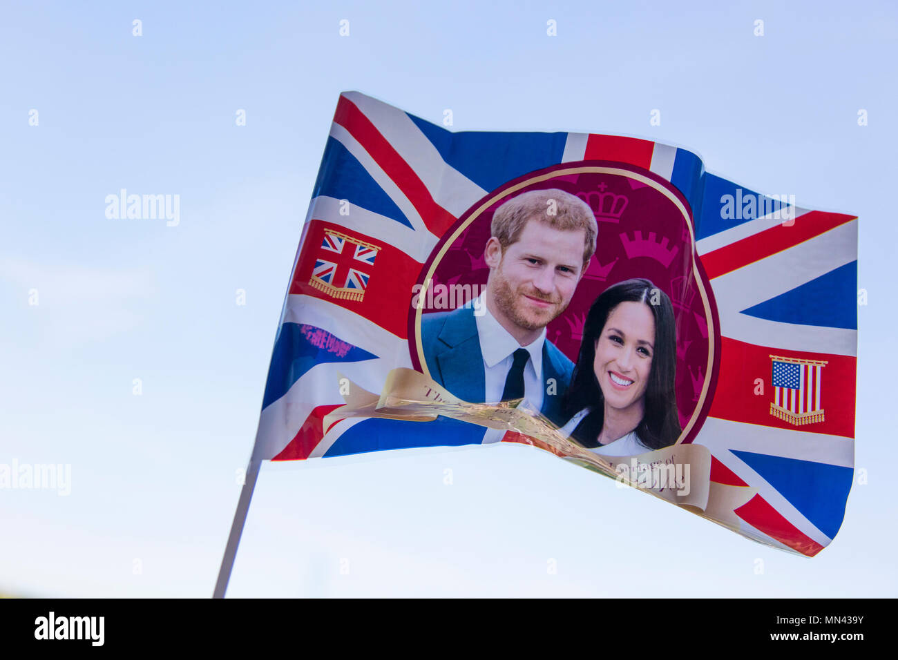 London, UK. 14th May 2018. Union jack flag celebrating the Royal wedding of Prince Harry and Meghan markle. Credit: Ink Drop/Alamy Live News Stock Photo