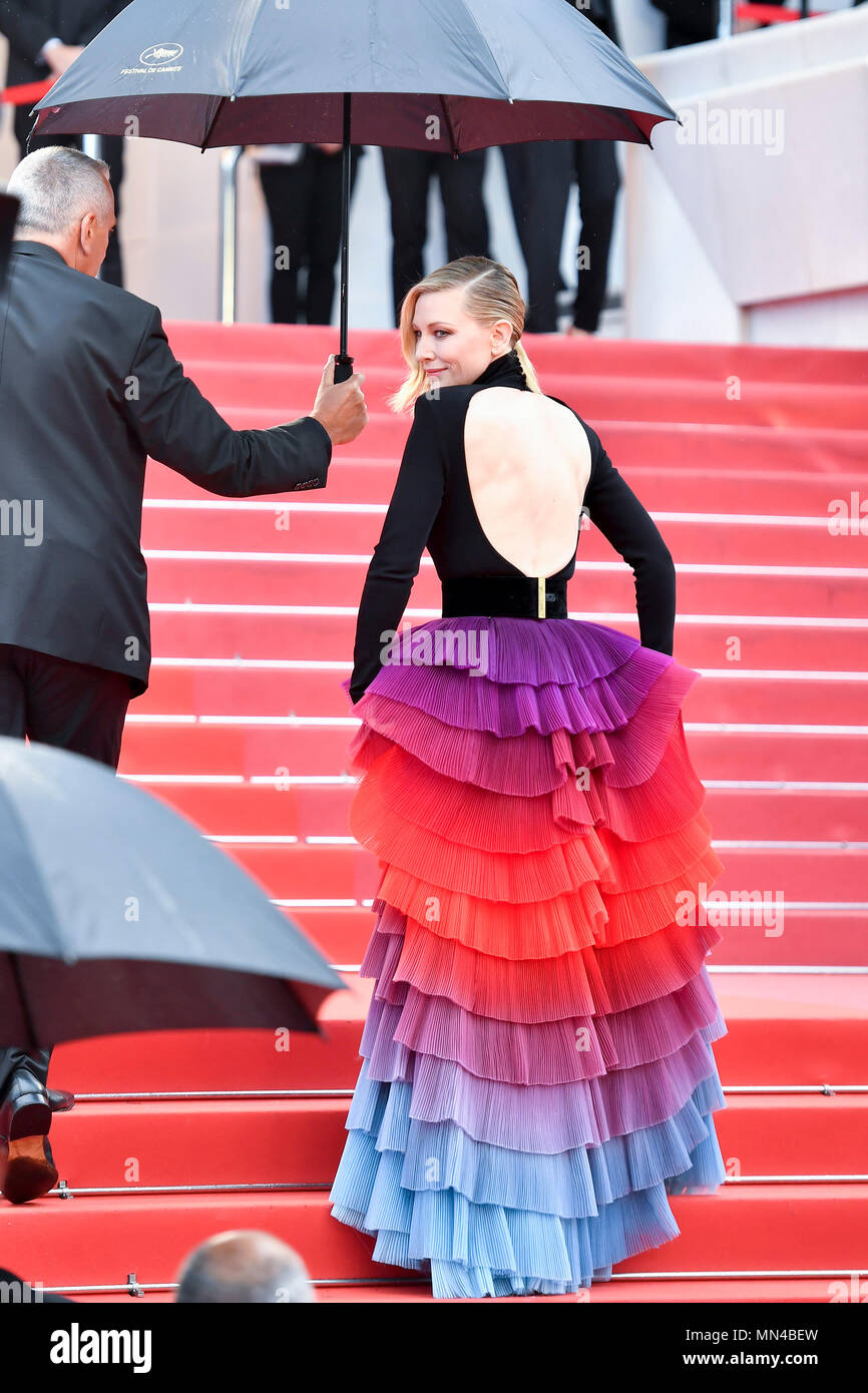 Cannes, France. 14th May, 2018. The president of jury, Australian actress Cate Blanchett poses on the red carpet for the premiere of the film 'BlacKkKlansman' during the 71st Cannes International Film Festival in Cannes, France, on May 14, 2018. The 71st Cannes International Film Festival is held from May 8 to May 19. Credit: Chen Yichen/Xinhua/Alamy Live News Stock Photo