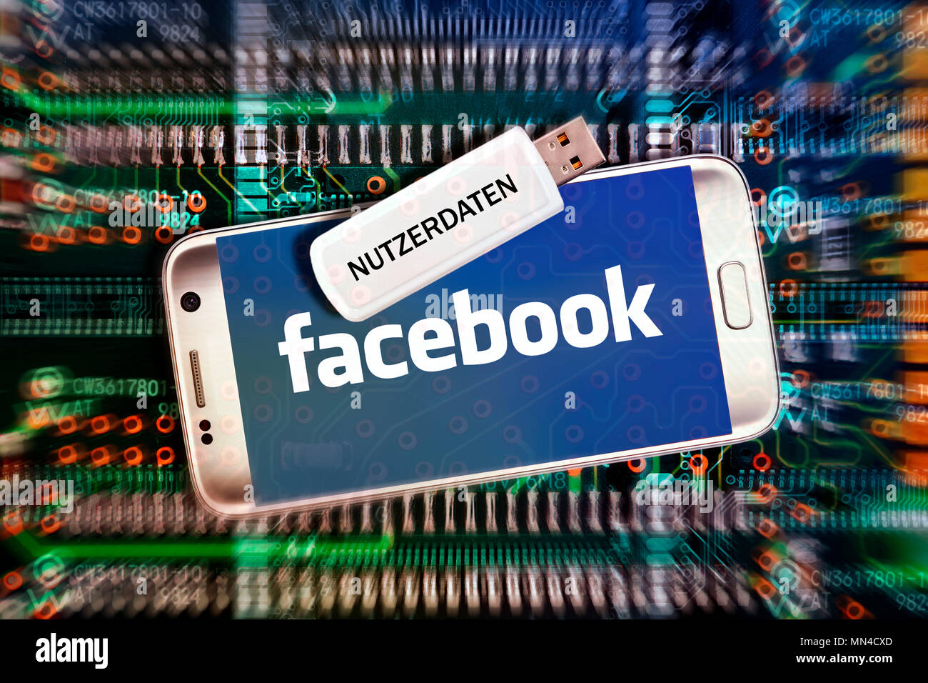 Mobile Phone with facebook logo and USB stick with the inscription user  data, Facebook Data Scandal Photo icon, Handy mit Facebook-Schriftzug und  USB Stock Photo - Alamy