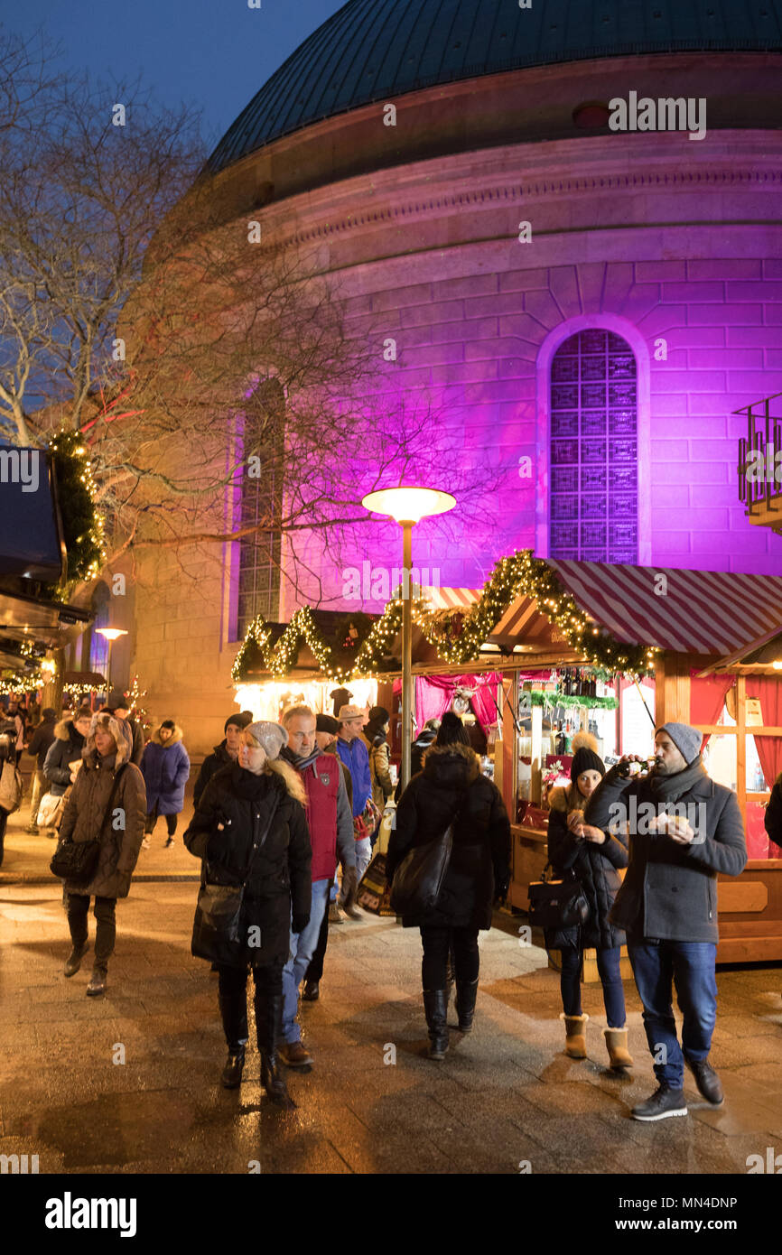 Christmas Market in Hedwigskirchgasse at dusk, Mitte, Berlin, Germany Stock Photo