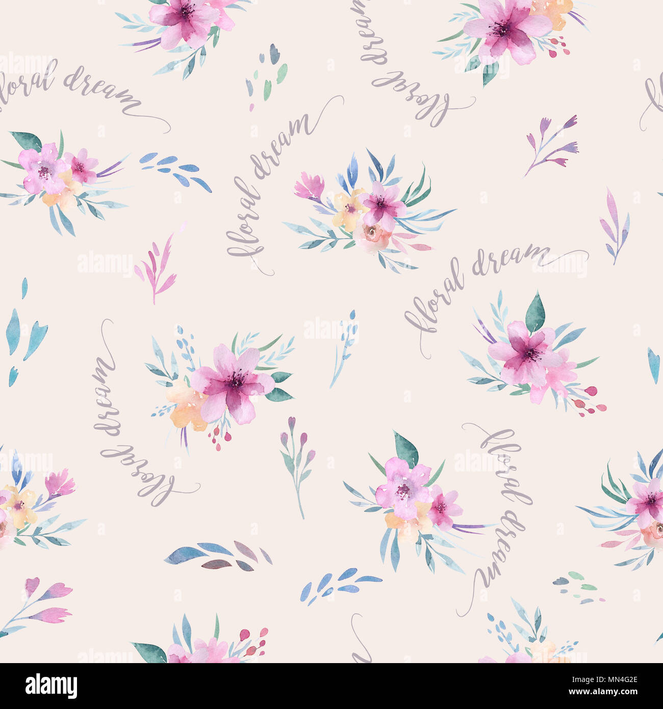 Watercolor Floral Pattern Seamless Pattern With Purple Gold And Pink Bouquet On White Background Flowers Roses Peonies And Leaves Stock Photo Alamy