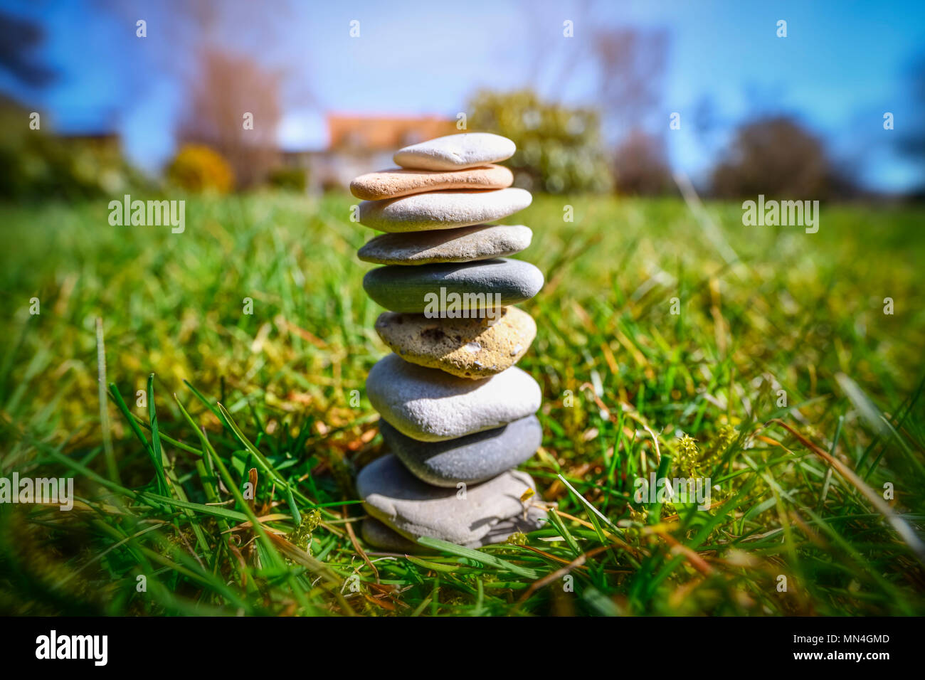 Stacked stones, tranquility, serenity, balance, Gestapelte Steine, Ruhe, Gelassenheit, Ausgeglichenheit Stock Photo