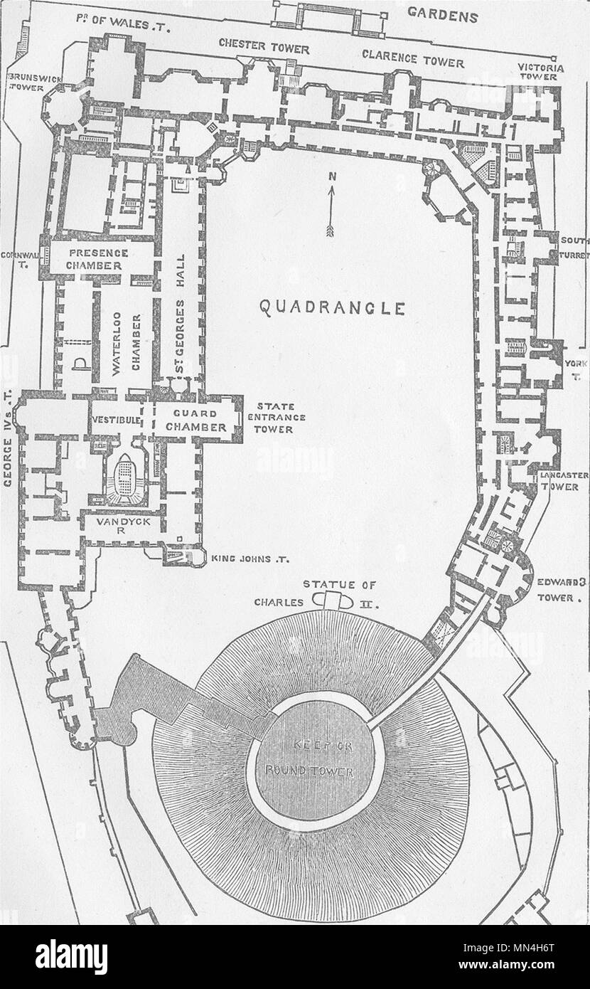 BERKS. Ground-Plan of Windsor Castle 1874 old antique vintage map chart Stock Photo