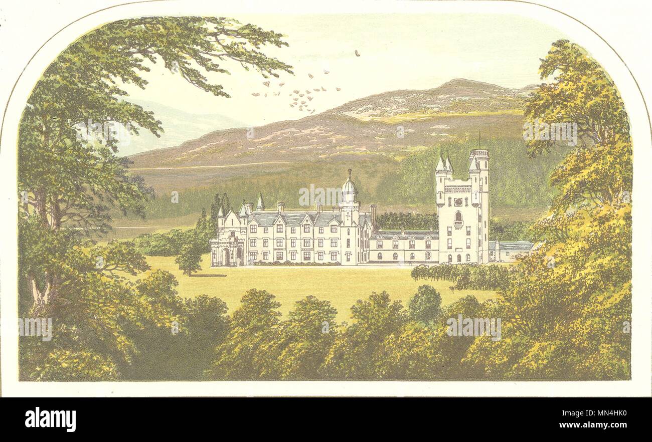 BALMORAL CASTLE , Royal private residence 1890 old antique print picture Stock Photo