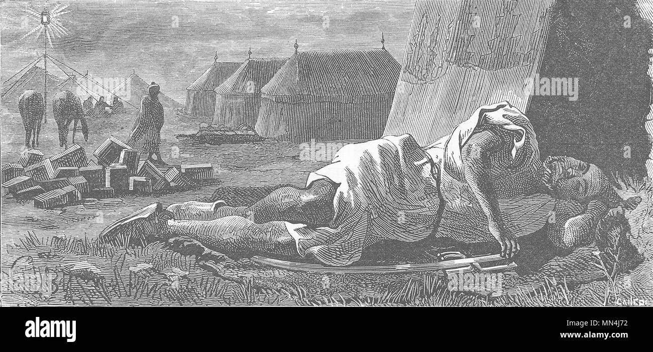 MOROCCO. Selam sleeping before tent of Ambassador 1882 old antique print Stock Photo