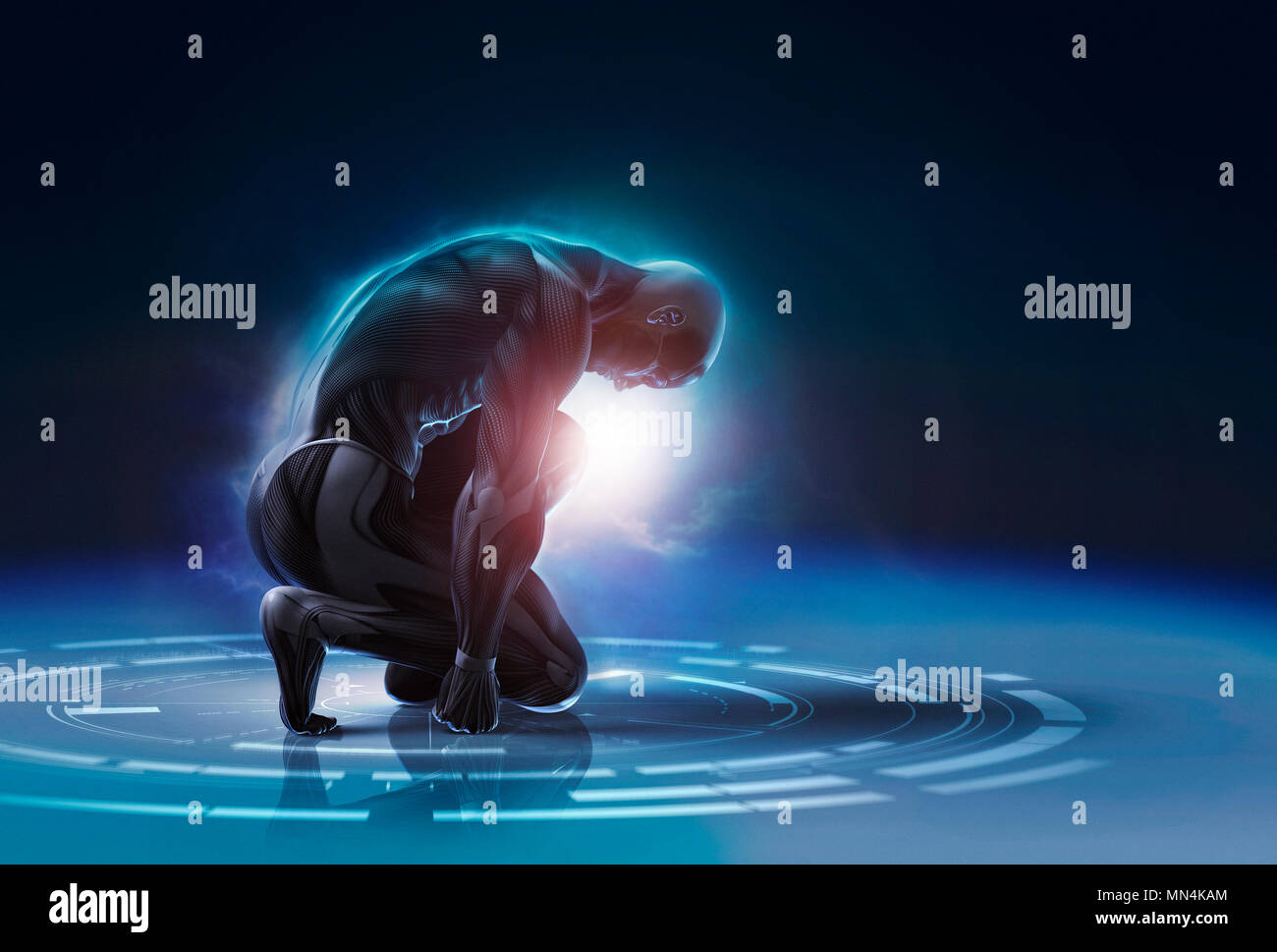 Computer generated image of strong anatomical model kneeling Stock Photo