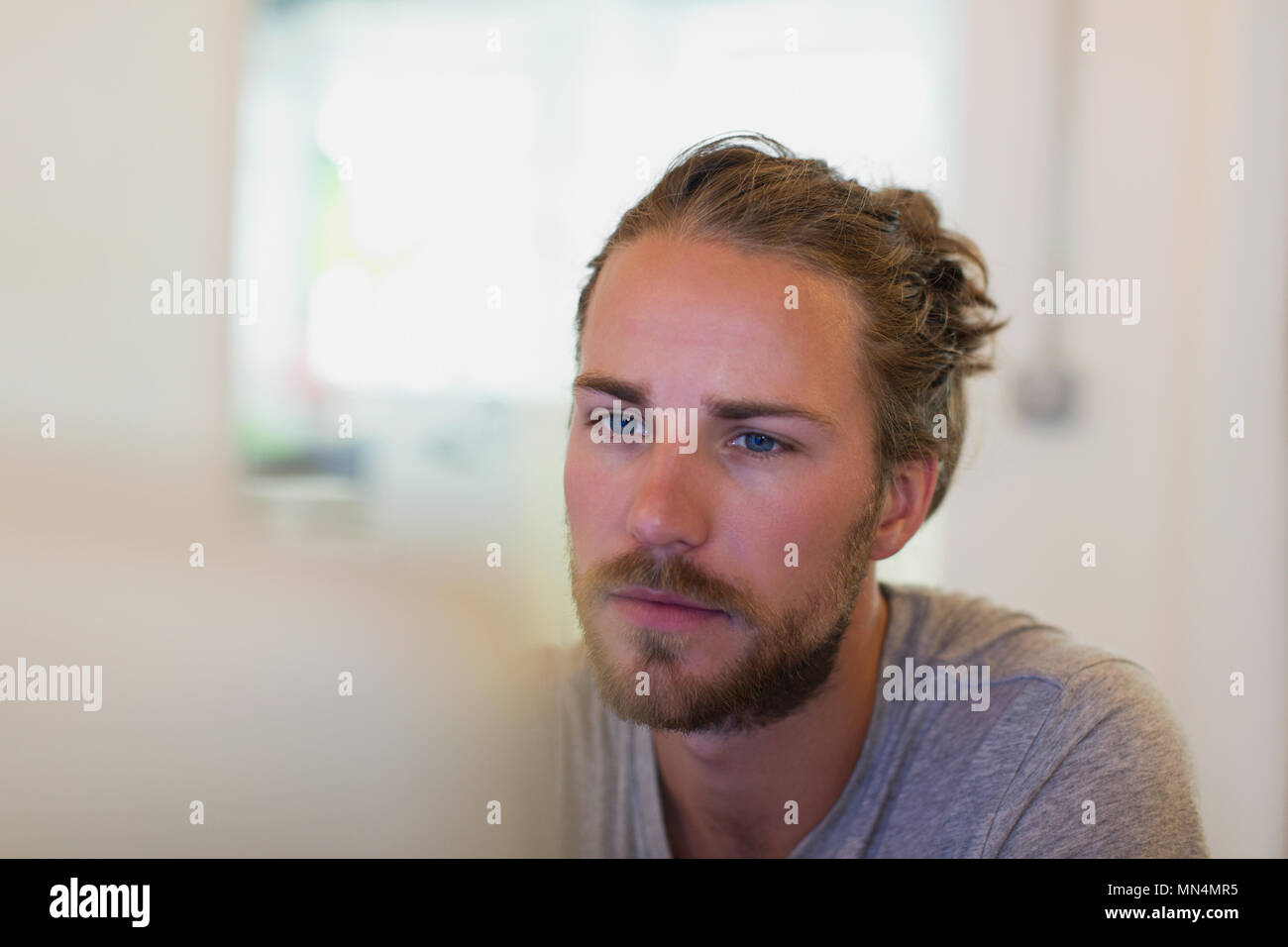 Focused creative businessman working at laptop Stock Photo