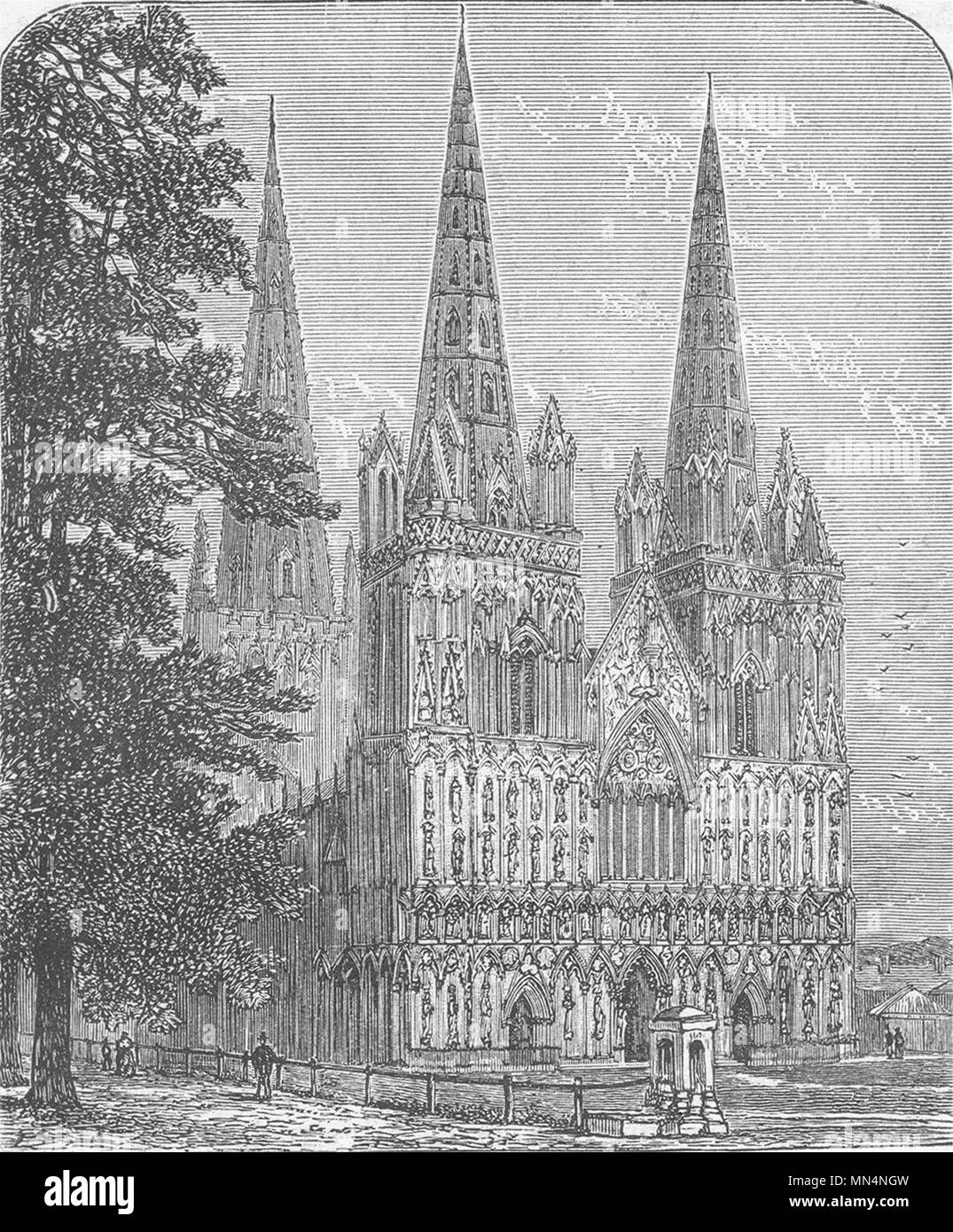 STAFFS. Lichfield cathedral  1898 old antique vintage print picture Stock Photo