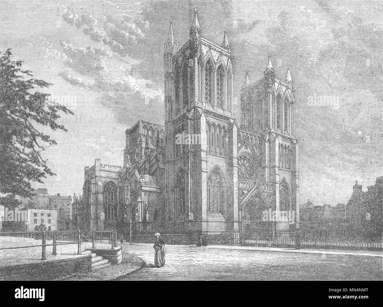 BRISTOL. cathedral, W Towers(photo, W Barton) 1898 old antique print picture Stock Photo