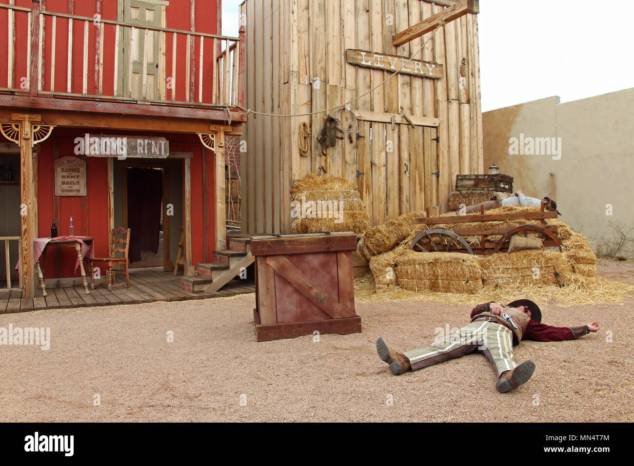 Actors playing the O.K. Corral gunfight in Tombstone, Arizona Stock Photo