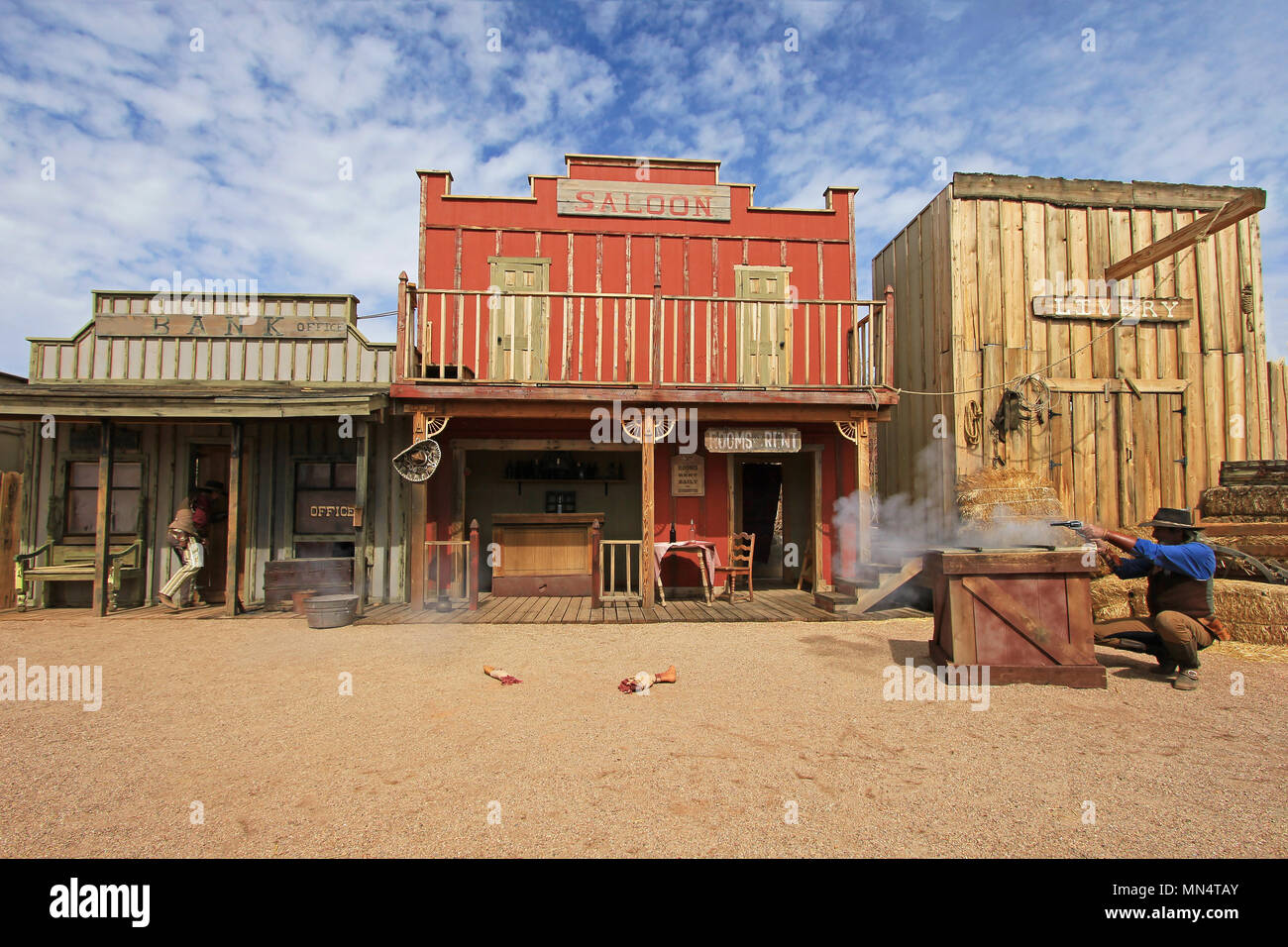 TOMBSTONE, ARIZONA, USA, MARCH 4, 2014: Actors playing the O.K. Corral gunfight shootout in Tombstone, Arizona, USA on March 4, 2014 Stock Photo