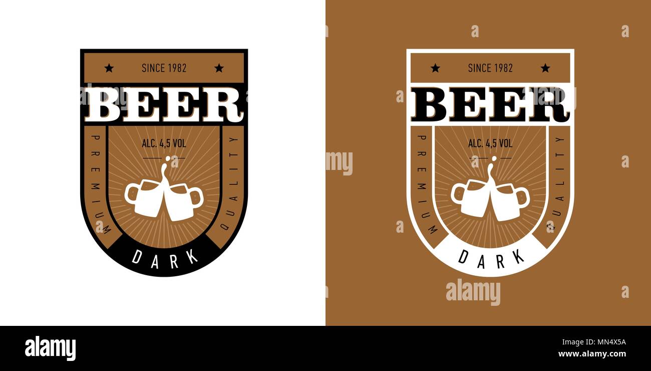 beer label in brown color. With drawings of mugs and inscription Beer ...