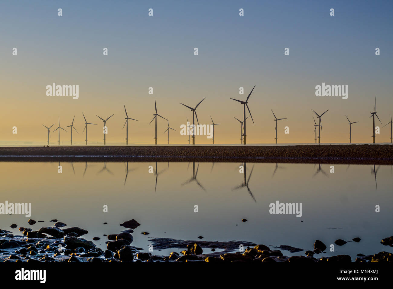 Redcar beach sunset. Stock Photo