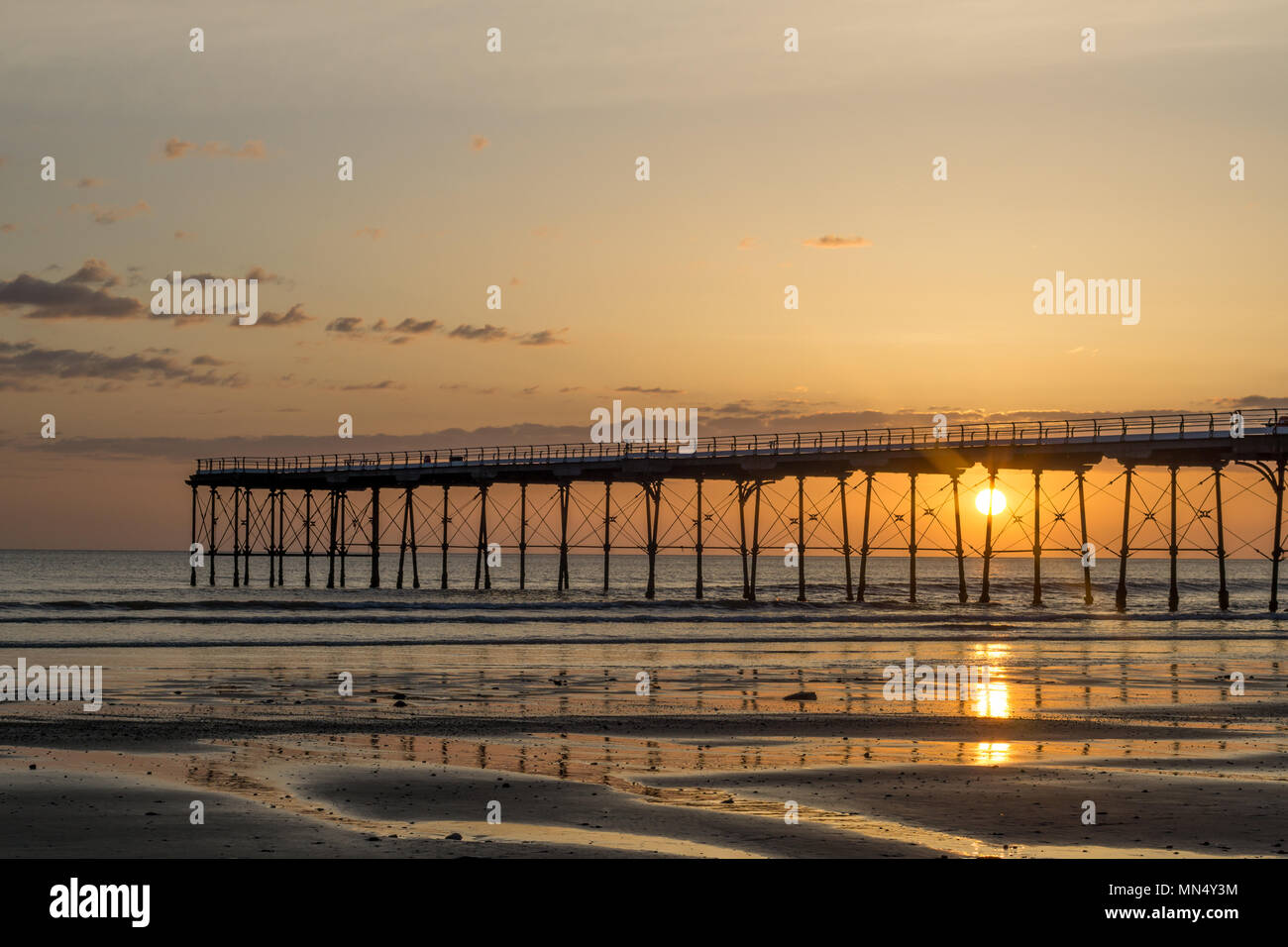 Saltburn pier at sunrise. Saltburn is a seaside town located in the north east of the UK. Stock Photo