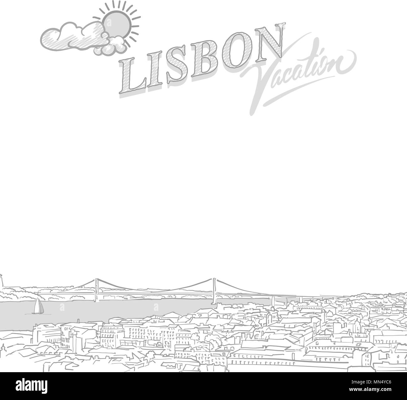 Lisbon travel marketing cover, hand drawn vector sketch Stock Vector
