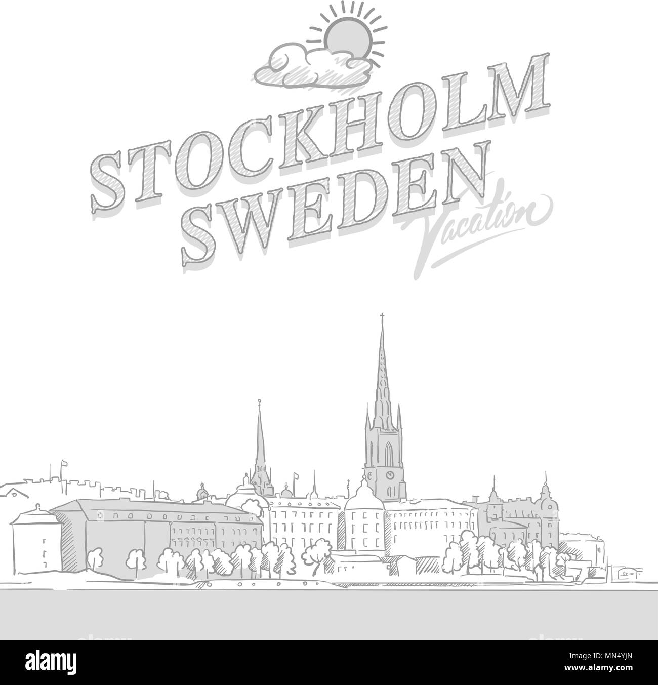 Stockholm travel marketing cover, set of hand drawn a vector sketches Stock Vector