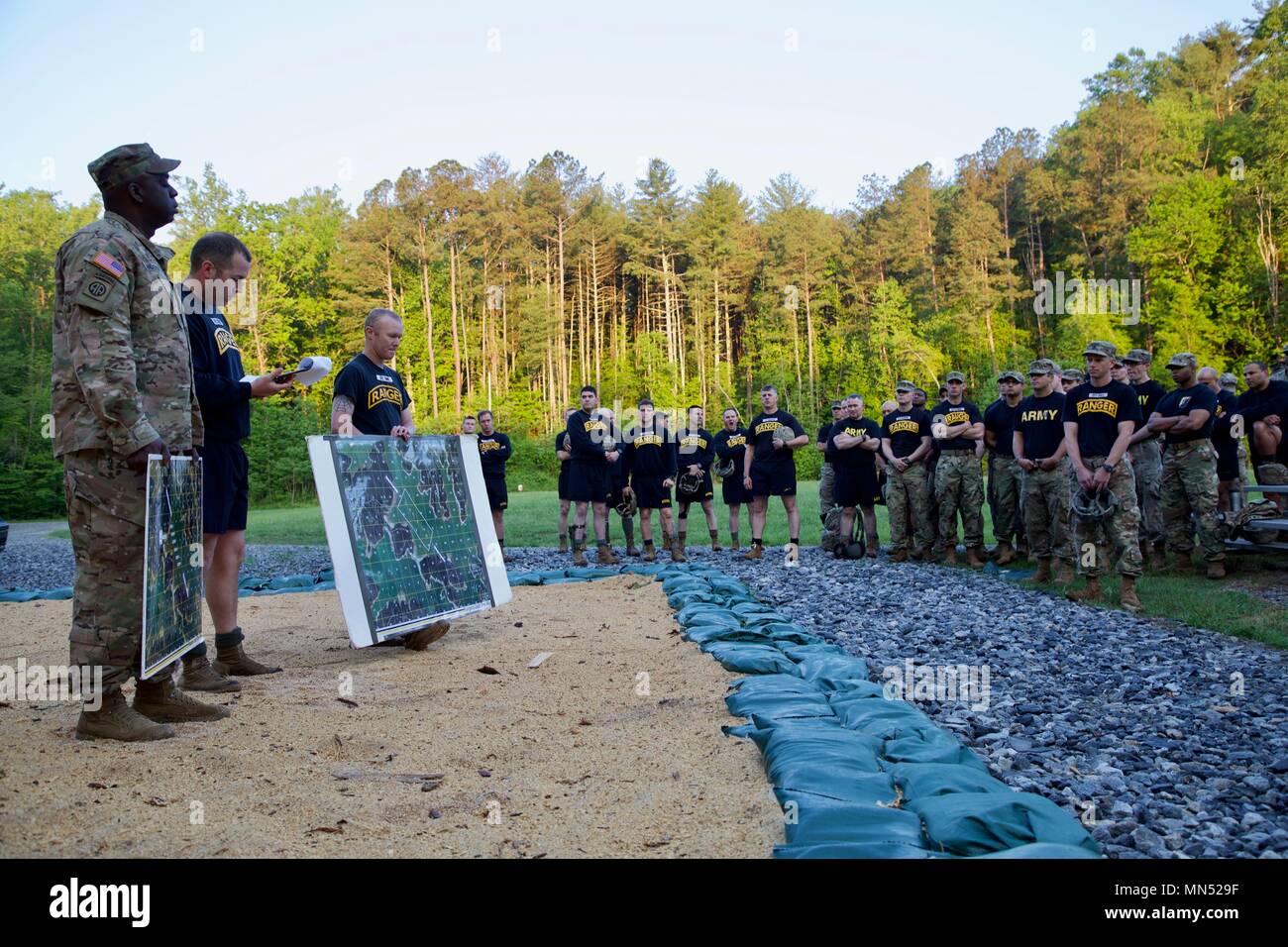 A group of U.S. Army Rangers, assigned to the 5th Ranger Training Battalion, conducts a Military